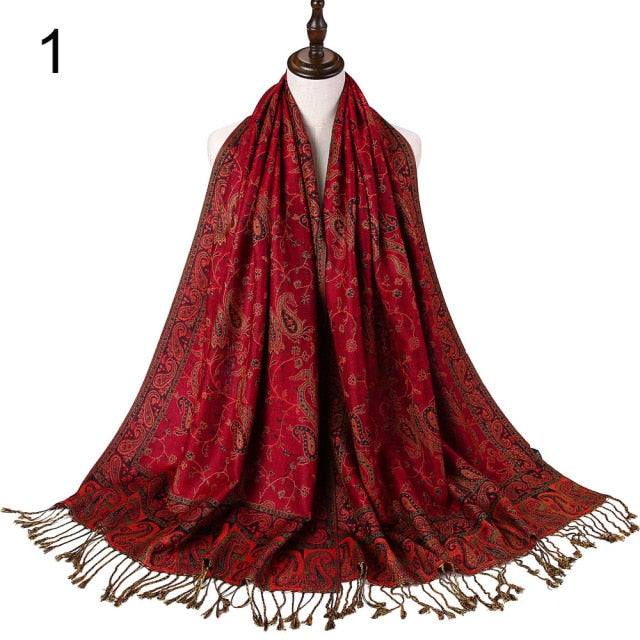 Paisley Flower Borders Pattern Pashmina Silk Scarf