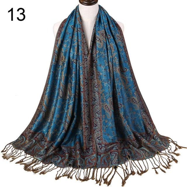 Paisley Flower Borders Pattern Pashmina Silk Scarf