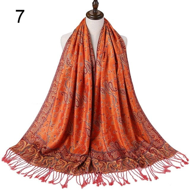 Paisley Flower Borders Pattern Pashmina Silk Scarf