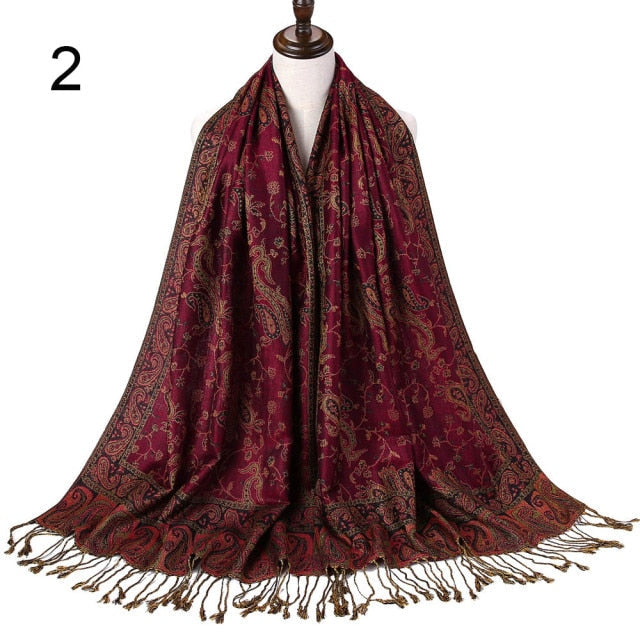 Paisley Flower Borders Pattern Pashmina Silk Scarf
