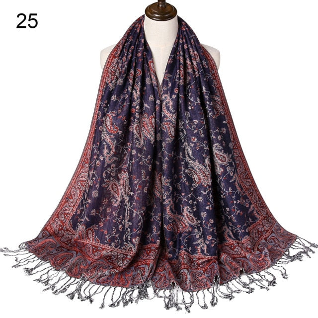 Paisley Flower Borders Pattern Pashmina Silk Scarf