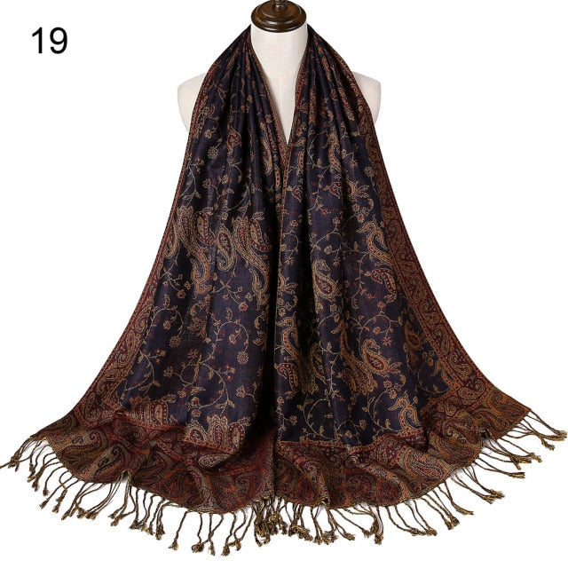 Paisley Flower Borders Pattern Pashmina Silk Scarf
