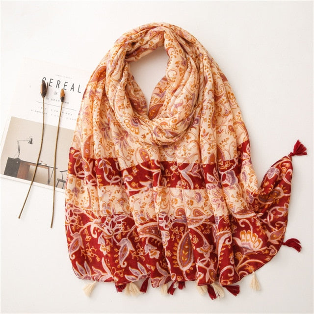 Bohemian Cashew Printed Silk Scarves