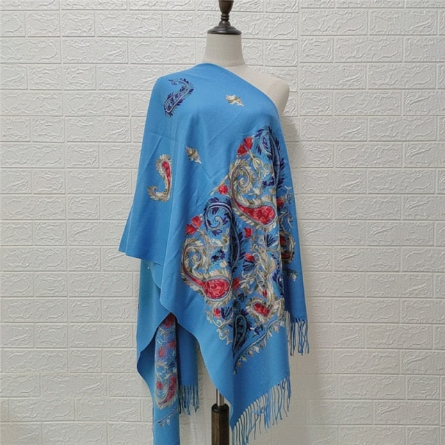Embroidered Flower Cashmere Wrap Scarves