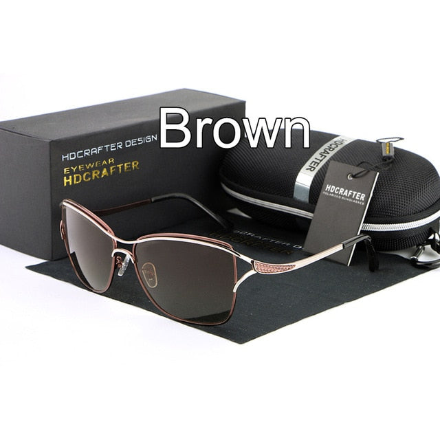 Hdcrafter Brand Women's Square Polarized Cat Eye Sunglasses Driving E020 Sunglasses HdCrafter Sunglasses Brown