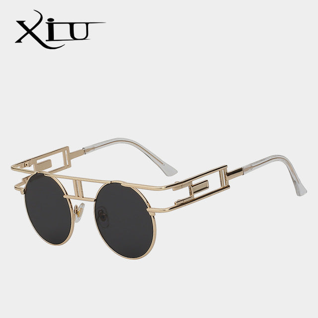 Xiu Brand Men's Steampunk Gothic Sunglasses Women Brand Designer Rose Gold Sunglasses Xiu Gold w black lens