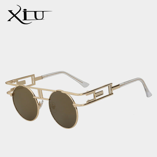 Xiu Brand Men's Steampunk Gothic Sunglasses Women Brand Designer Rose Gold Sunglasses Xiu Gold w gold mirror