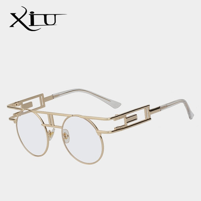 Xiu Brand Men's Steampunk Gothic Sunglasses Women Brand Designer Rose Gold Sunglasses Xiu Gold w clear lens