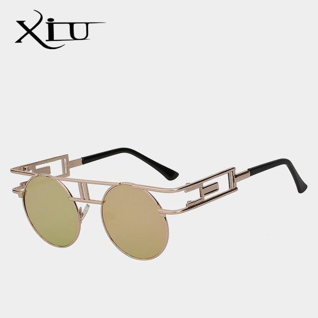 Xiu Brand Men's Steampunk Gothic Sunglasses Women Brand Designer Rose Gold Sunglasses Xiu Gold w pink mirror