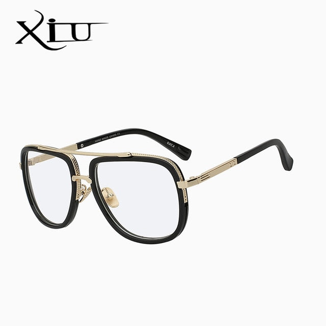 Xiu Brand Men's Square Sunglasses Men Women Big Frame Sunglasses Xiu Black w clear lens
