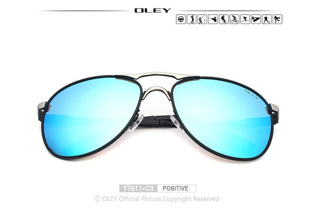 Oley Brand Men's Polarized Driving Sunglasses Women Pilot Blue Coating Y7611 Sunglasses Oley Y7611 C3 BOX