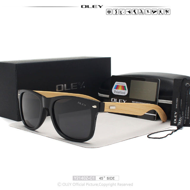 Oley Brand Men's Square Bamboo Polarized Sunglasses Original Wood Y6625 Sunglasses Oley Y2140Z C1 BOX