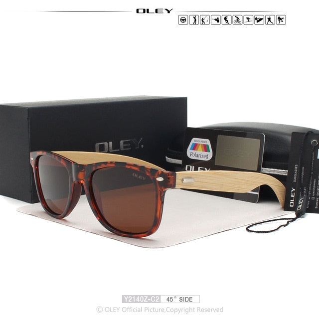 Oley Brand Men's Square Bamboo Polarized Sunglasses Original Wood Y6625 Sunglasses Oley Y2140Z C2 BOX