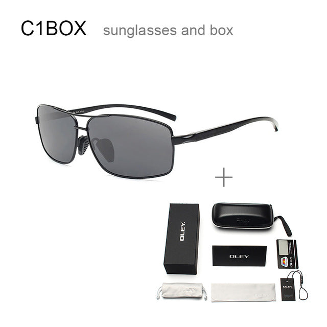 Oley Men Polarized Sunglasses Aluminum Magnesium Driving Glasses Rectangle Shades Y1347 Sunglasses Oley Y1347 C1BOX