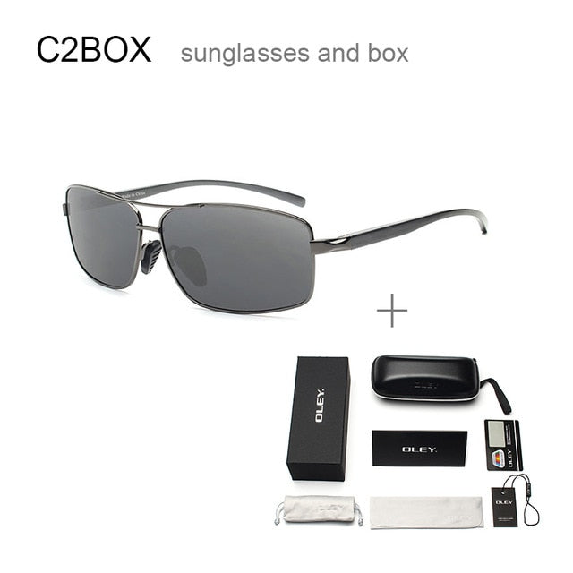 Oley Men Polarized Sunglasses Aluminum Magnesium Driving Glasses Rectangle Shades Y1347 Sunglasses Oley Y1347 C2BOX