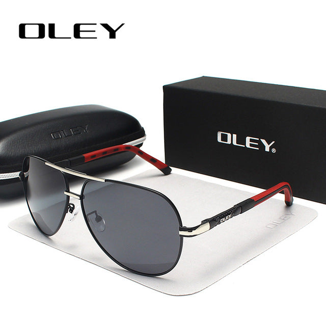Oley Brand Men's Aluminum Polarized Sunglasses Classic Pilot Coating Lens Shades Y8725 Sunglasses Oley Y8725 Silver Gray