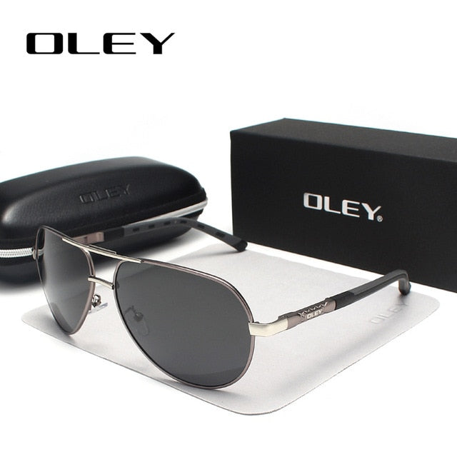 Oley Brand Men's Aluminum Polarized Sunglasses Classic Pilot Coating Lens Shades Y8725 Sunglasses Oley Y8725 Gun Gray