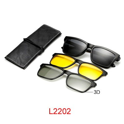 Ralferty Multi-Function Magnetic Polarized Clip On Sunglasses Men Women Ultra-Light Tr90 3D Yellow Night Vision Glasses Clip On Sunglasses Ralferty L2202 Black