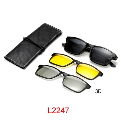 Ralferty Multi-Function Magnetic Polarized Clip On Sunglasses Men Women Ultra-Light Tr90 3D Yellow Night Vision Glasses Clip On Sunglasses Ralferty L2247 Black