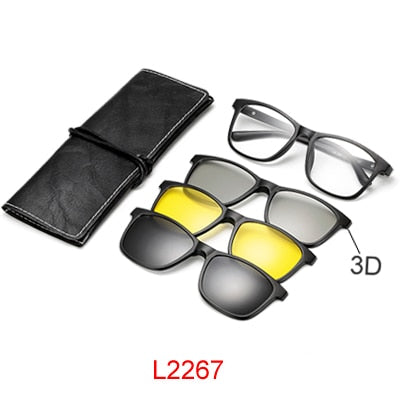 Ralferty Multi-Function Magnetic Polarized Clip On Sunglasses Men Women Ultra-Light Tr90 3D Yellow Night Vision Glasses Clip On Sunglasses Ralferty L2267 Black