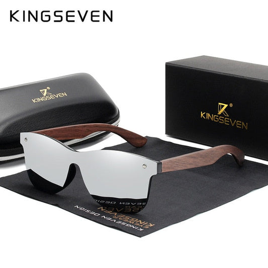 Kingseven Luxury Walnut Wood Sunglasses Polarized Wooden Women Men Nw-5504 Sunglasses KingSeven Silver walnut wood With Leather Case