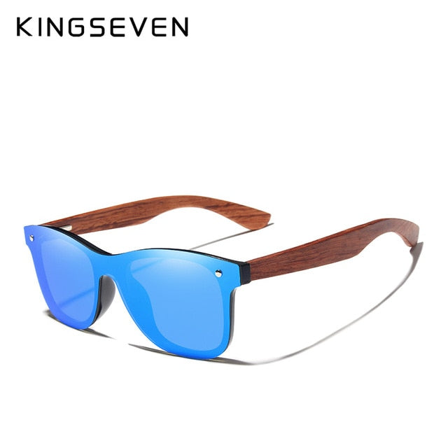 Kingseven Bubinga Wooden Men's Sunglasses Women Polarized Rimless Nb-5504 Sunglasses KingSeven Blue With Leather Case