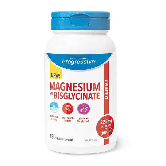 Progressive Magnesium Bisglycinate 225mg - Gentle 120 Vegetable Capsules