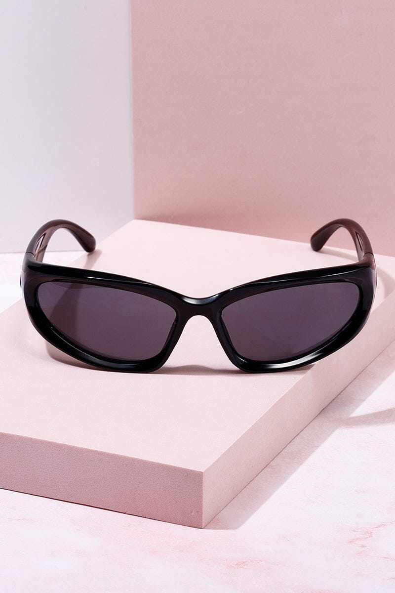Santa Monica Wrap Around Frame Sunglasses Sunglasses mure + grand Black/Black Mirror