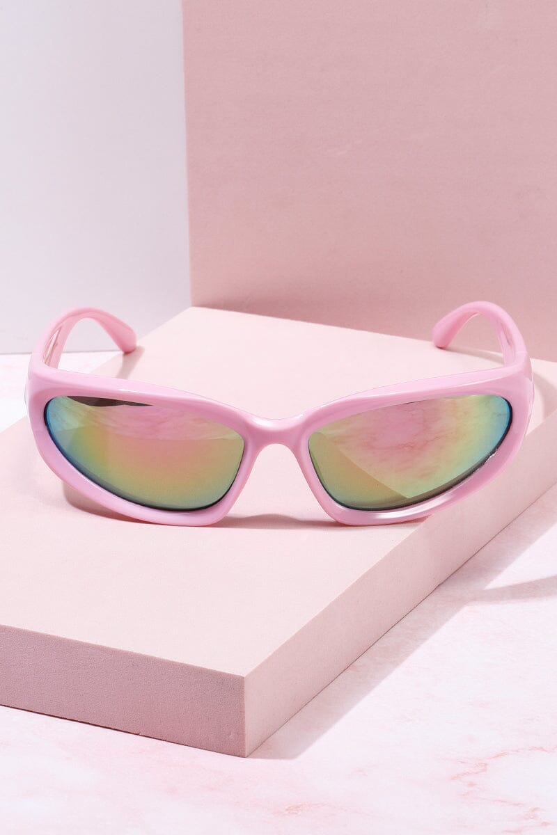 Santa Monica Wrap Around Frame Sunglasses Sunglasses mure + grand Pink/Pink Mirror