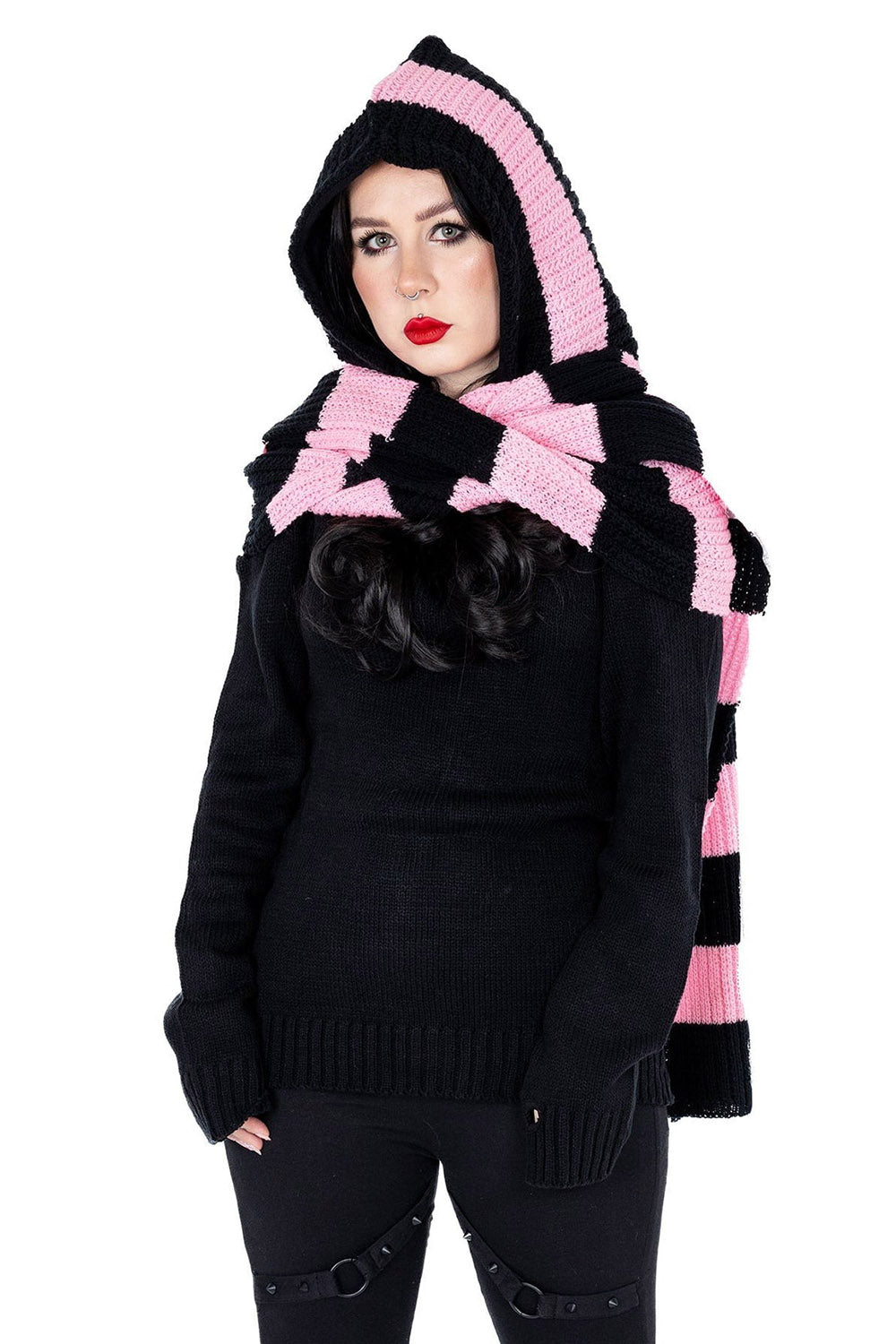 Zenni Hooded Scarf [BLACK/PINK]