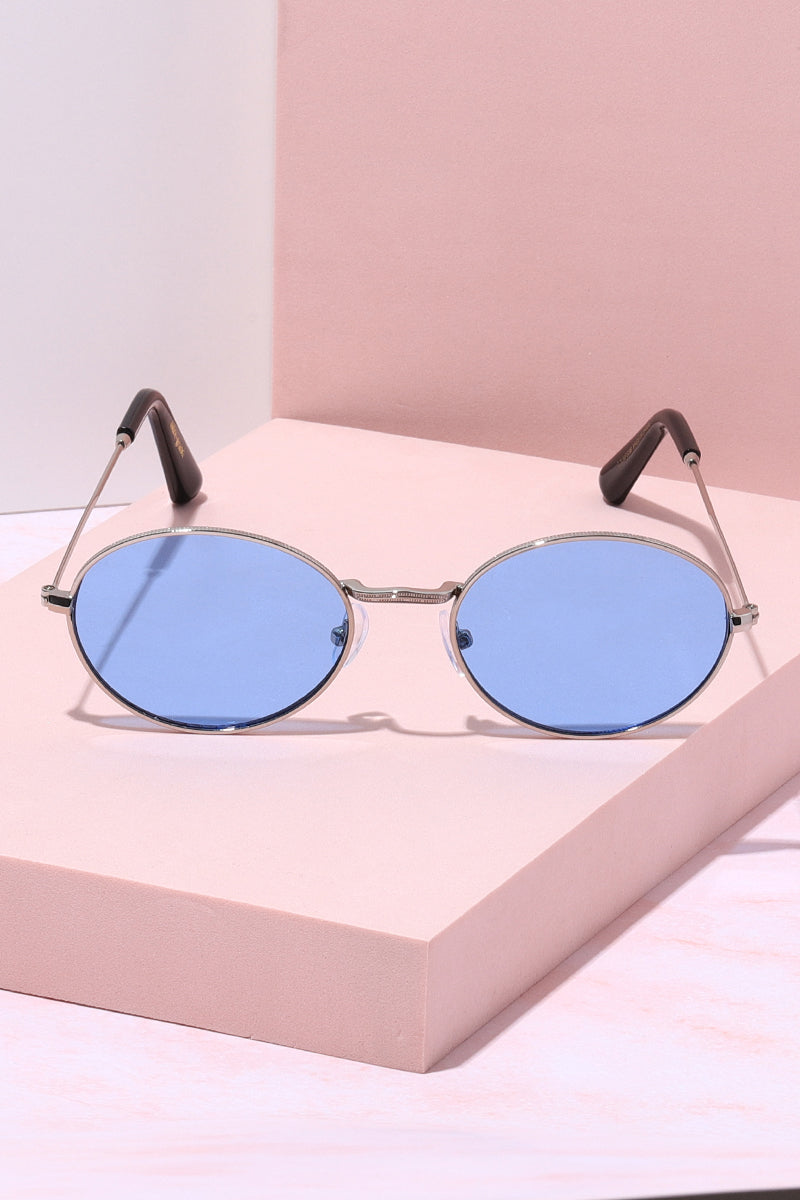 Sol Oval Metal Frame Sunglasses Sunglasses Mure + Grand Silver/Blue