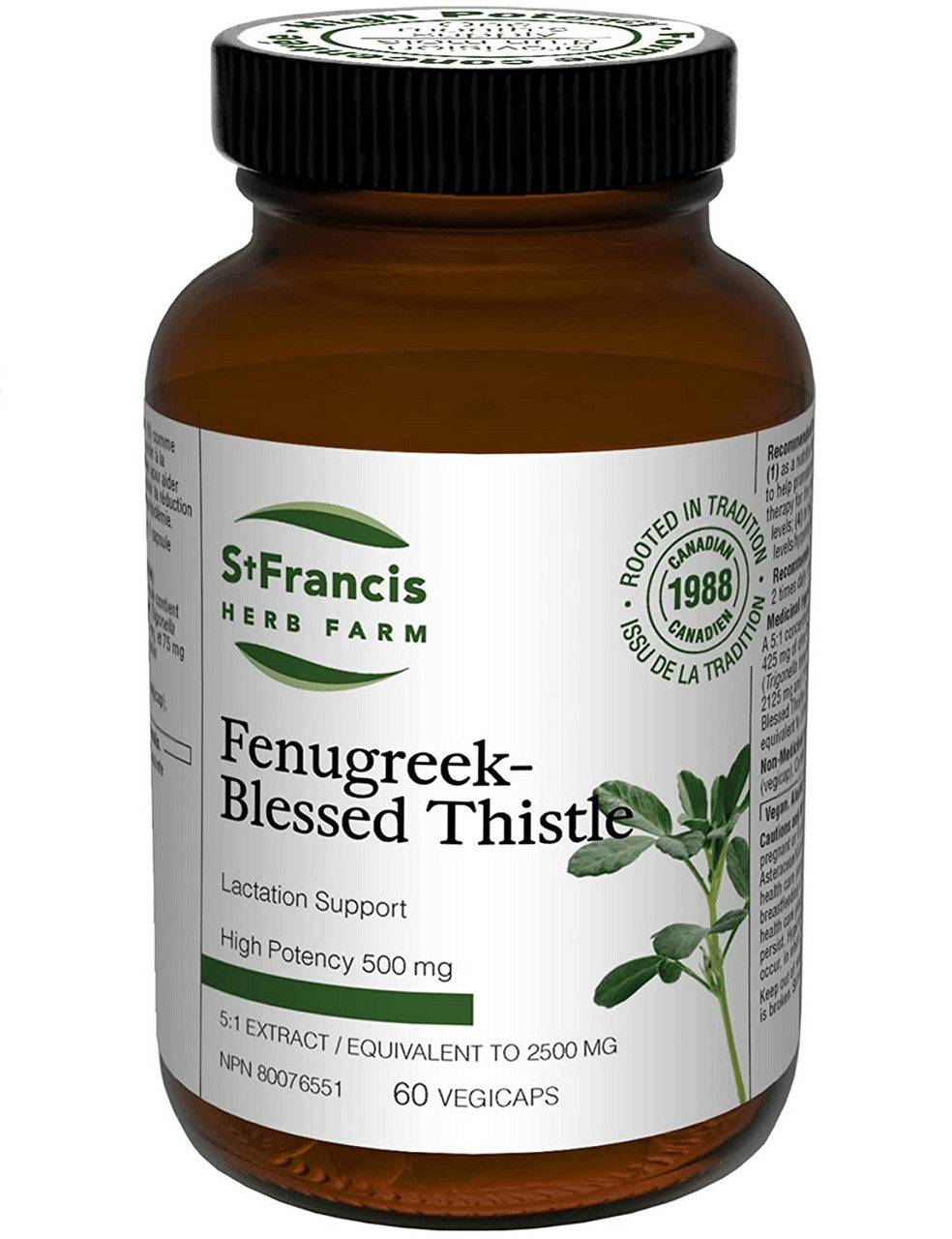 St Francis Herb Farm Fenugreek Blessed Thistle High Potency 500mg 60 Vegicaps