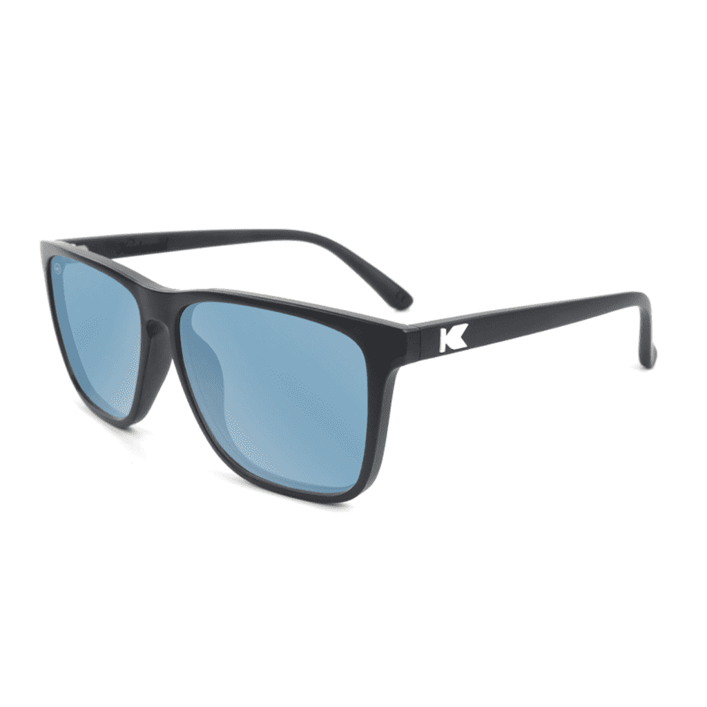 Fast Lane Matte Black Sunglasses with Sky Blue Polarized Lenses by Knockaround