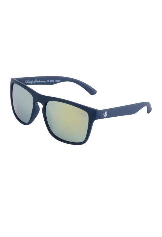 Rubberized Sunglasses in Navy Blue with Smoke Gold Lens by Rowdy Gentleman