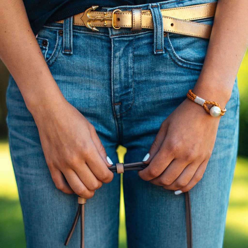 Pearl Knot Tan Bracelet by Kiel James Patrick - Country Club Prep