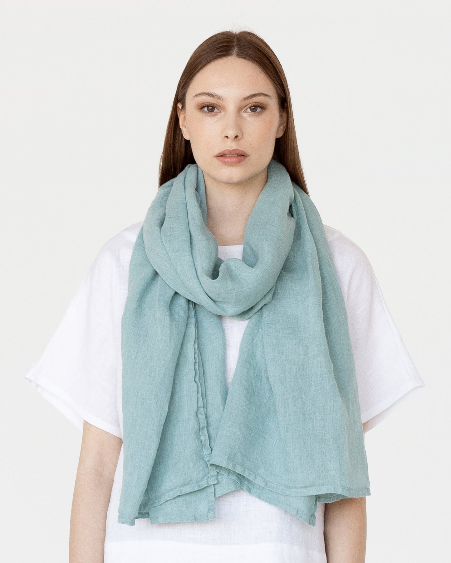 Teal blue linen scarf