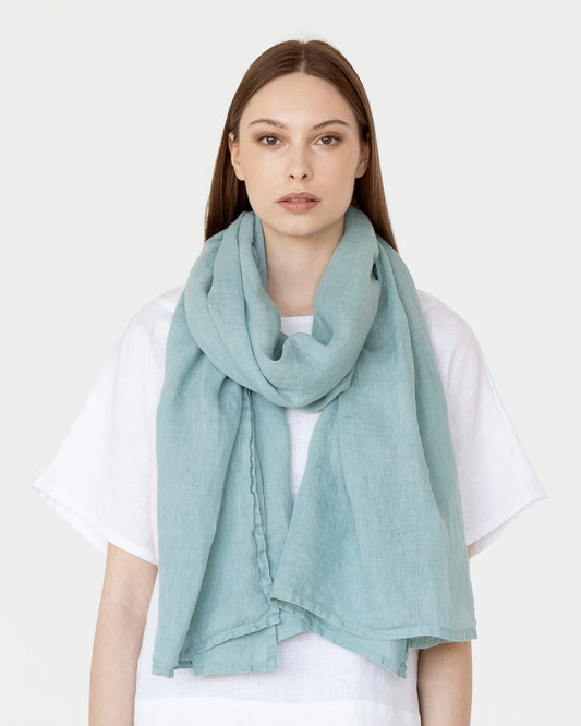 Teal blue linen scarf