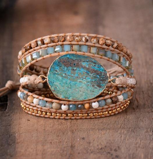 Women Bracelet with Natural Gilded Stones