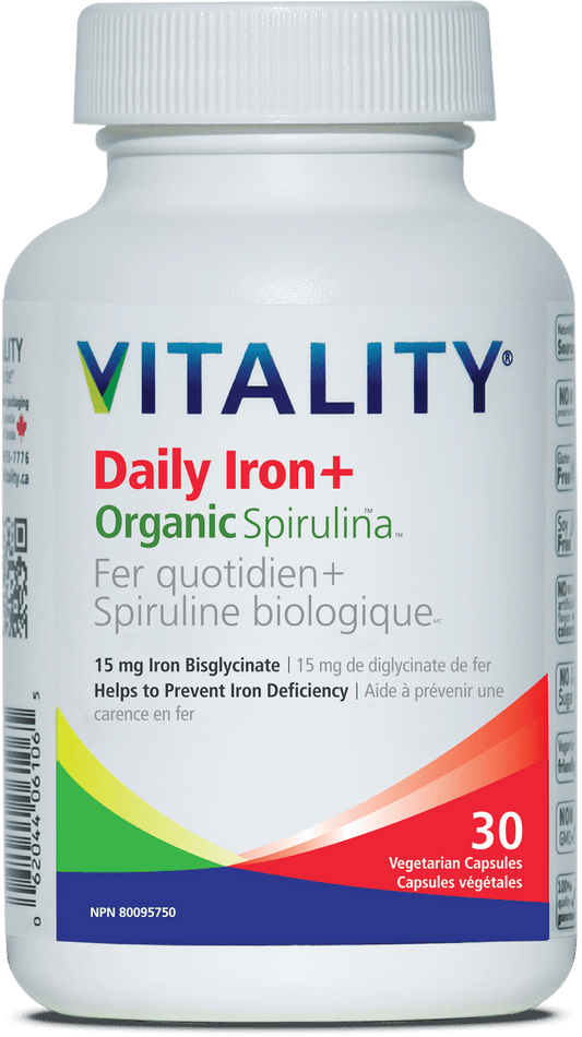 Vitality Daily Iron + Organic Spirulina - 15mg Iron Bisglycinate - YesWellness.com