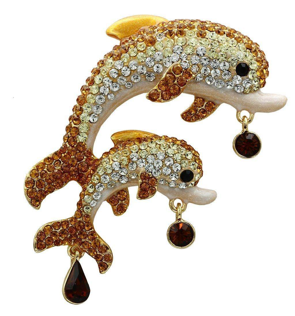 Women's Jewelry - Brooches Women's Brooches - LO2413 - Gold White Metal Brooches with Top Grade Crystal in Multi Color
